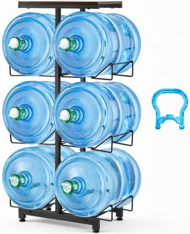 VEVOR Wasserkrughalter 4-stufig in Doppelreihen für 6 Flaschen, klappbares Wasserflaschenregal für 11 l und 19 l Flaschen, Schwarz und Braun - Bild 1