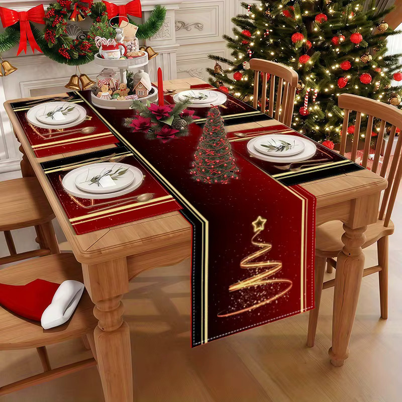 JIT Weihnachtsbaum-Tischläufer mit 2D-Druck, Rot und Gold, rechteckig - Bild 3