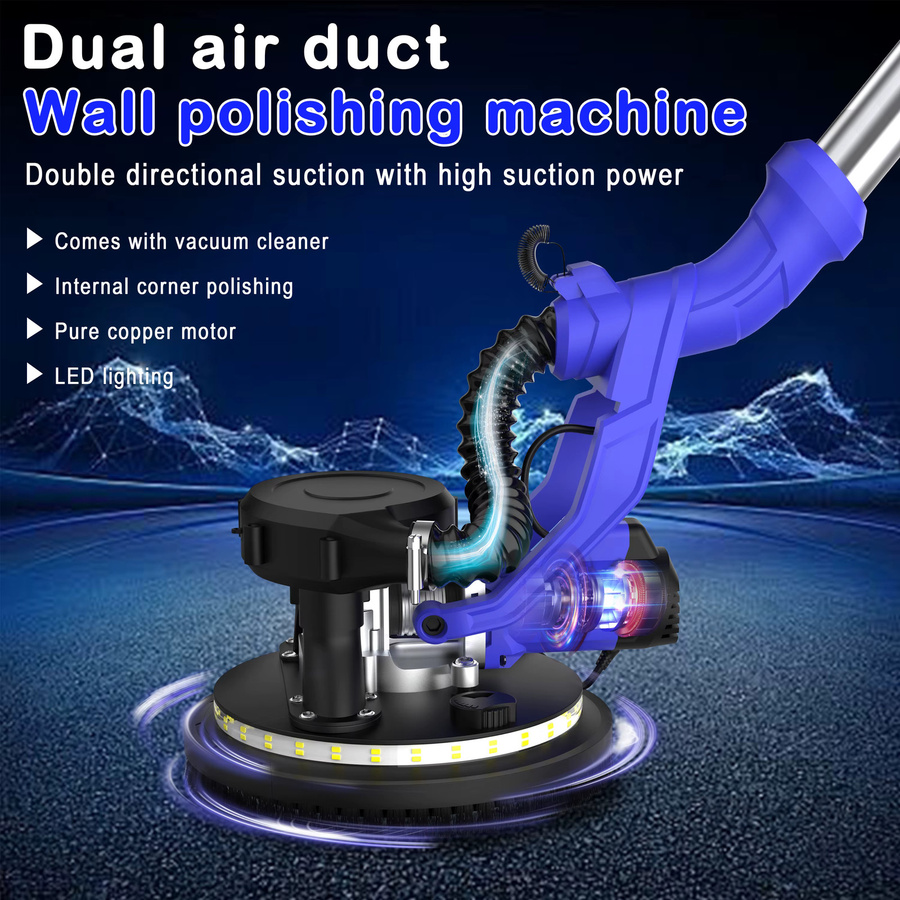 OWJHE Elektrischer Trockenbauschleifer mit Selbstabsaugung und LED, blaue Wand-Schleifmaschine mit langem Stab, Durchmesser: 220 mm - Bild 2