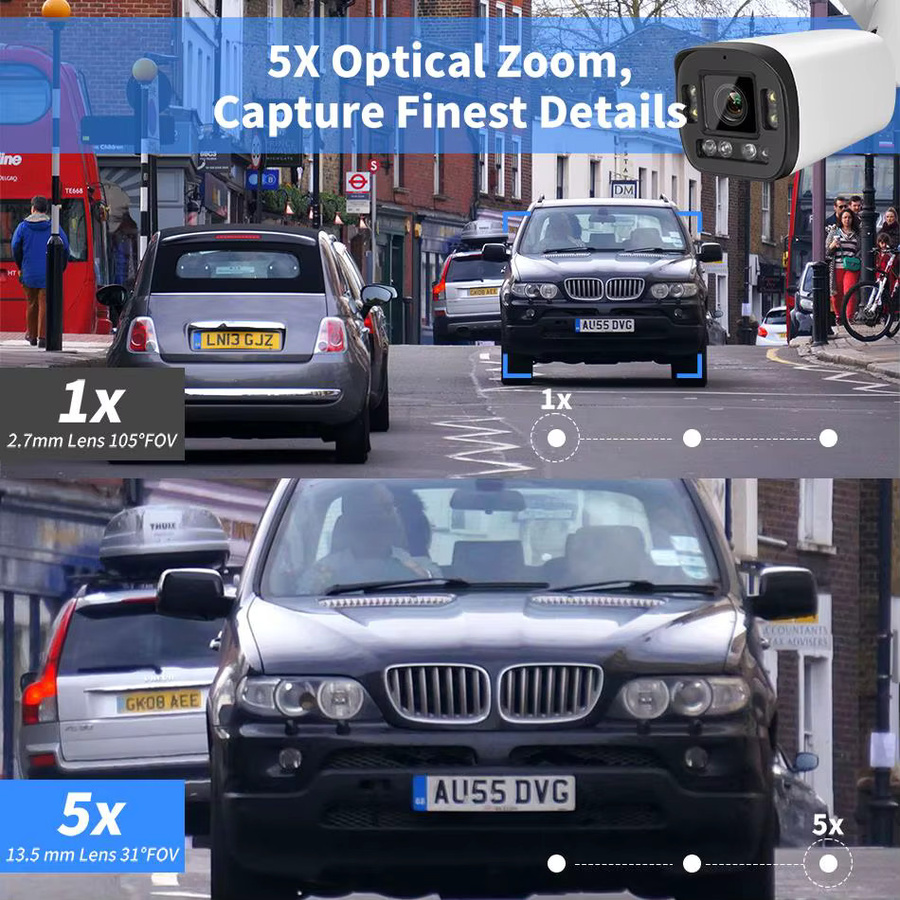 VIKYLIN 8MP Bullet IP-Kamera mit 5X Zoom, 2-Wege-Audio und SD-Kartensteckplatz, IP66 wetterfest, PoE Sicherheitskamera in Weiß - Bild 2