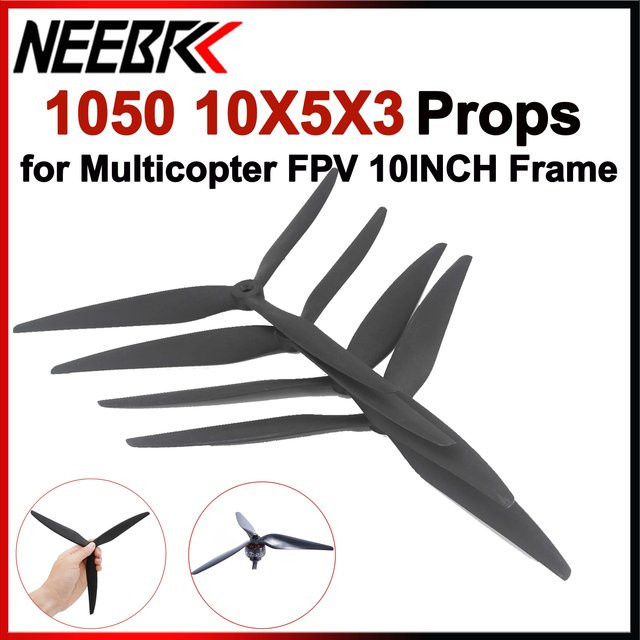 NeebRC 10 Zoll Propeller mit 3 Klingen aus fiberglasverstärktem Nylon in Schwarz für FPV Drohnen Mark4 10 Zoll V2 HQ Rahmen und 3115 Motoren B/D/H: 25,4 x 2,54 x 0,76 cm - Bild 1