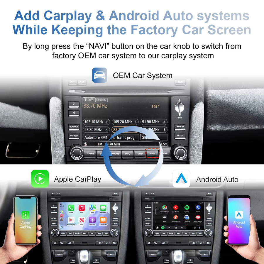 LEXXSON Kabelloses CarPlay und Android Auto Nachrüstkit Decoder-Box für Porsche PCM 3.0 (911, Cayenne, Cayman, Boxster, Panamera 2009-2012) mit Wi-Fi und Bluetooth - Bild 3