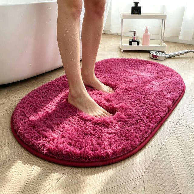 Ovaler Flauschiger Badezimmerteppich ZZ HOME in Rot, Super Wasserabsorbierend und Rutschfest, B/B: 60 x 90 cm - Bild 1