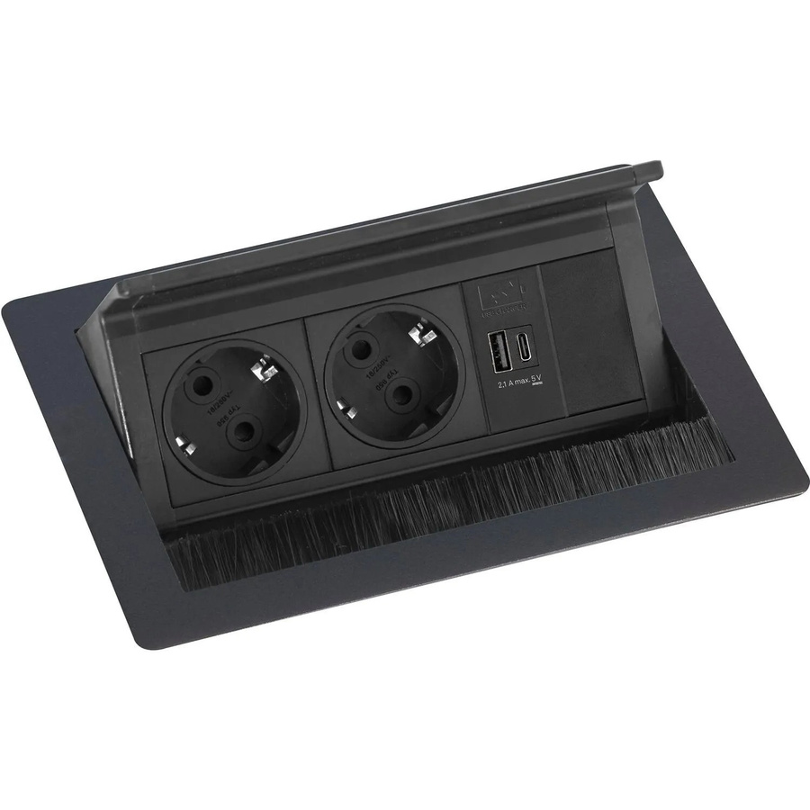 EVOline Flip Top Push S Einbausteckdose Schwarz mit 2-fach Steckdose, USB-A und USB-C - Bild 2