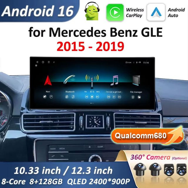 LIARO-NAVI Ultradünner QLED Android 16 Multimedia-Radio-Player mit Carplay und WiFi für Mercedes Benz GLE 2015–2019, 12,3 Zoll, Schwarz - Bild 1
