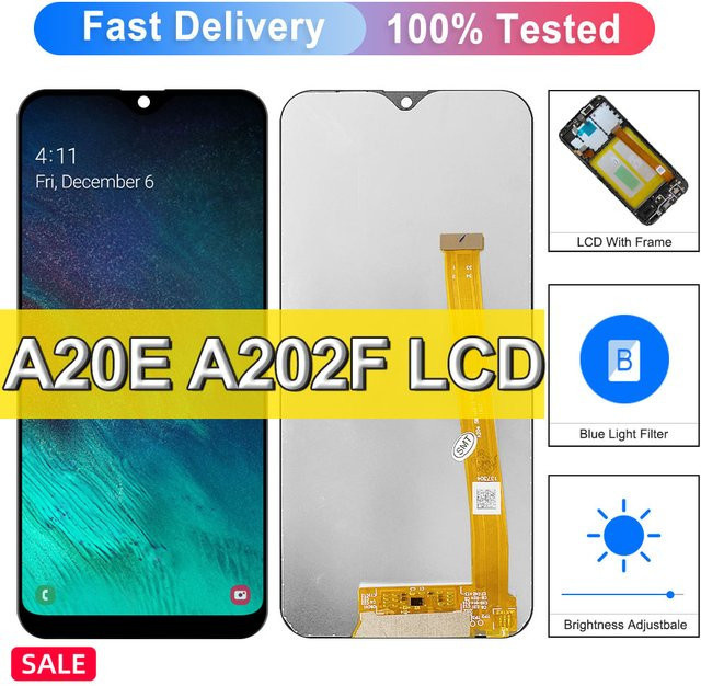 Samsung A20e SM-A202F/DS LCD Display Touchscreen mit Rahmen in Schwarz, 5,8 Zoll Ersatzdisplay - Bild 1