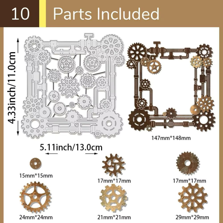 10 Stück Steampunk Stanzformen aus Metall in Silber für die Kartenherstellung mit Eckprägeschablonen und Rahmen-Vorlagen - Bild 3
