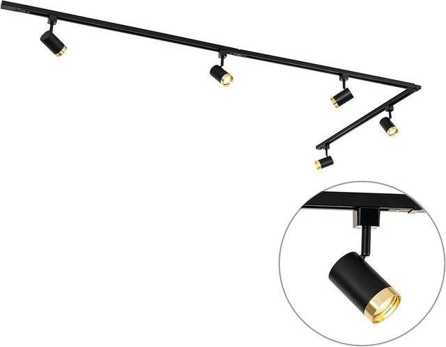QAZQA Jeana 1-Phasen-Schienensystem mit 5 dimmbaren Spots in Schwarz und Gold - Bild 1