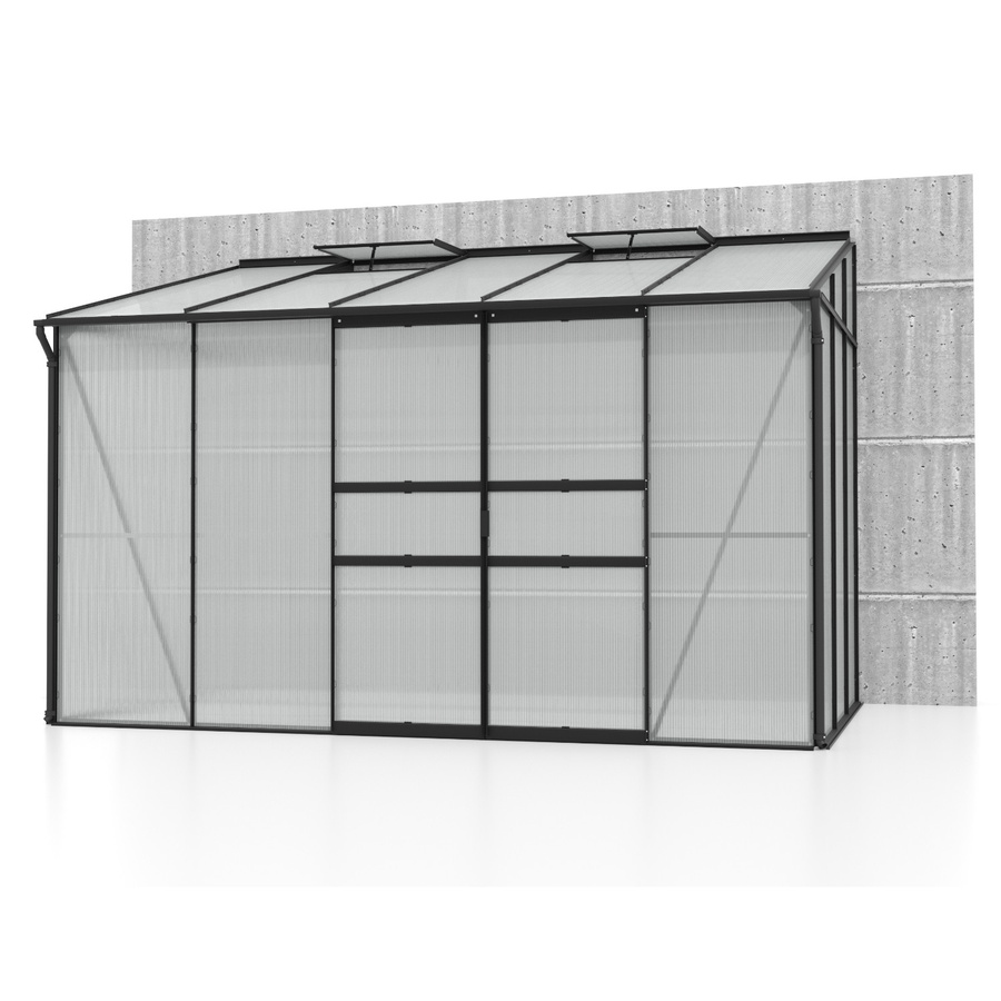 Vitavia Anlehn-Gewächshaus Ida 6500 Schwarz mit Polycarbonat-Platten und Doppelschiebetür, 6,5 m² - Bild 2