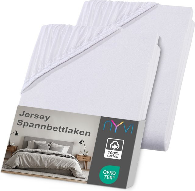 NYVI DreamScience Jersey Spannbettlaken 2er Pack, Weiß, Bügelfrei, für Matratzen bis 22 cm Höhe, B/T: 140 x 200 cm bis 160 x 200 cm - Bild 1