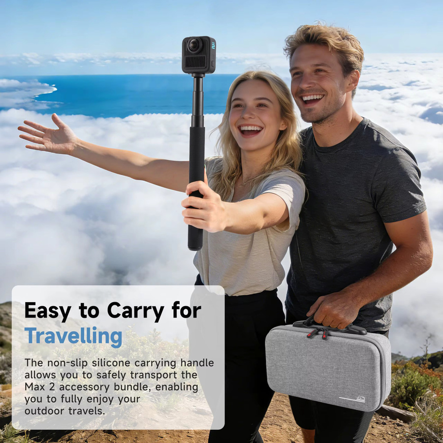 STARTRC TECH Tragetasche für GoPro Max 2 in Grau, Aufbewahrungs- und Reisetasche für Zubehör wie Dual-Akkuladegerät und 1,2m Verlängerungsstange - Bild 4