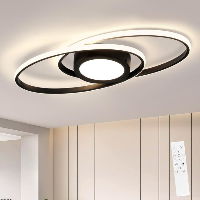 Moderne LED Deckenlampe von Nettlife in Schwarz, rund, dimmbar mit Fernbedienung und CCT-Farbtemperatursteuerung, 48W - Bild 1