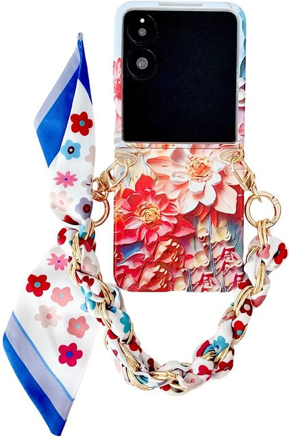 Stoßfeste Handyhülle für Xiaomi Mix Flip mit Blumenmuster und Handgelenkschlaufe in Schwarz und Multicolour - Bild 1