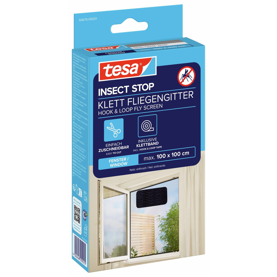 tesa Insect Stop Klett Fliegengitter für Fenster, Anthrazit, Breite: 100 cm, Höhe: 100 cm - Bild 4