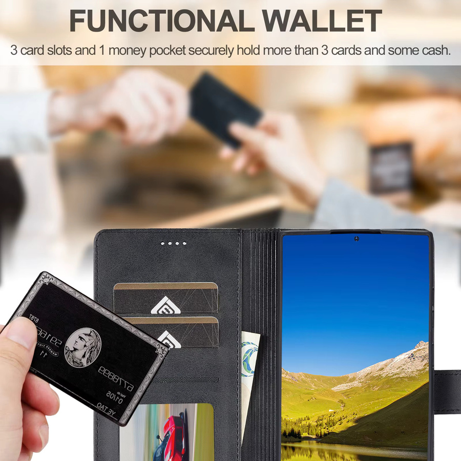 Business Ledertasche Wallet Card Holder Cover für Samsung Galaxy S26 Ultra S24 S23 FE S22 S21 S20 S10 S9 Plus Note 20 10 Plus Flip in Schwarz - Bild 3