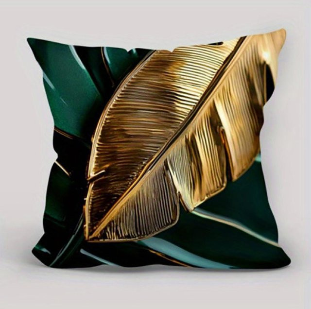 JMG Clothing Kissenbezug mit grün-goldem Blattmuster aus Polyester, B/H: 50 x 50 cm - Bild 1