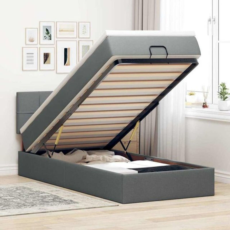 vidaxl Ottoman Funktionsbett mit Matratze und LED-Beleuchtung in Dunkelgrau, B/T/H: 90 x 190 x 88 cm - Bild 1
