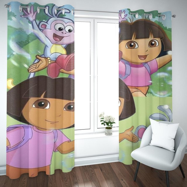Dora die Entdeckerin Cartoon Heimvorhang von Yiran Furniture, lichtfilternder Vorhang mit Grafikdruck für Wohnzimmer und Schlafzimmer, B: 100 cm, H: 140 cm - Bild 1