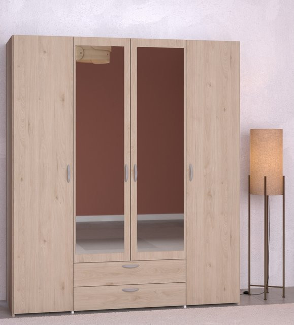 Parisot Kleiderschrank Daily 13, 4-türig mit Spiegel und integrierten Schubladen, braun Eiche, B/T/H: 160 x 51 x 185 cm - Bild 1