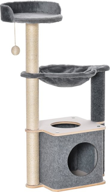 PawHut Kratzbaum für Katzen in Grau mit Höhle, Hängematte, Spielball und Sisalseilen, B/T/H: 48 x 34 x 95 cm - Bild 1