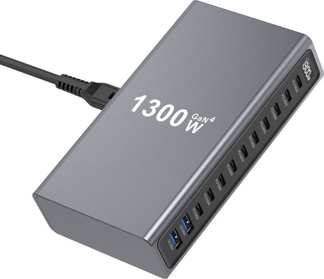 ILEPO GaN Desktop-Schnellladestation mit 1300W und Multi-Port USB-C und USB-A in Grau - Bild 1