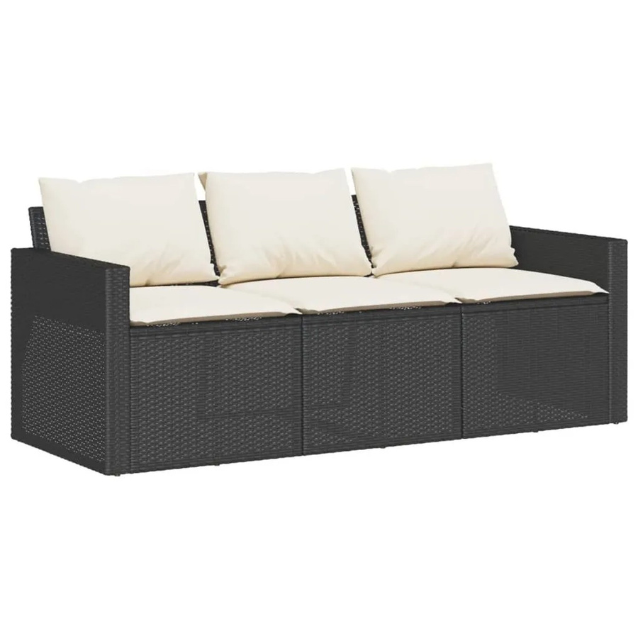 vidaXL Gartensofa 3-Sitzer aus Polyrattan mit Kissen in Schwarz und Cremeweiß, B/T/H: 177,0 x 70,0 x 68,0 cm - Bild 2