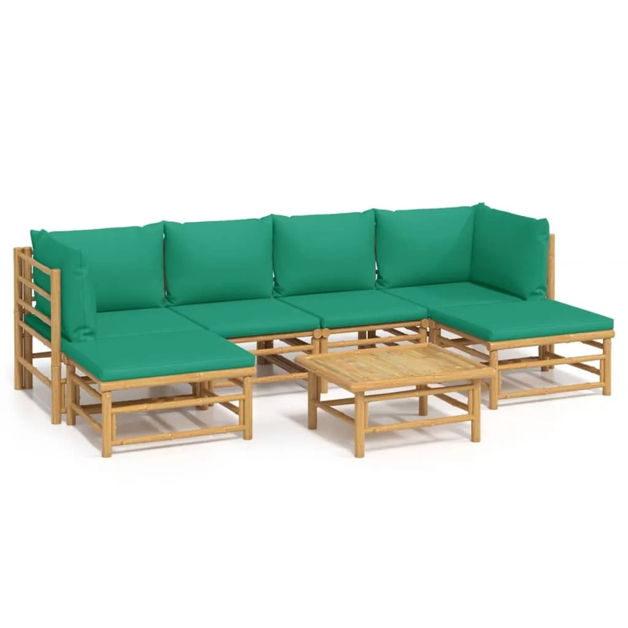 vidaXL 7-tlg Garten-Lounge-Set aus geöltem Bambus mit grünen Kissen Modell 4 - Bild 2