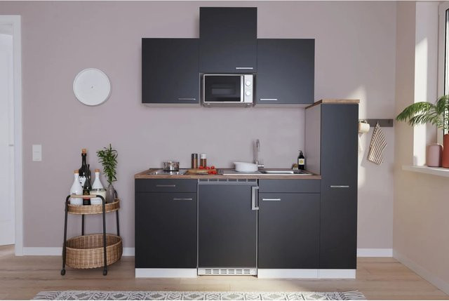 Respekta Singleküche Luis Modern in Schwarz mit E-Geräten, B/T/H: 180 x 60 x 199 cm - Bild 1