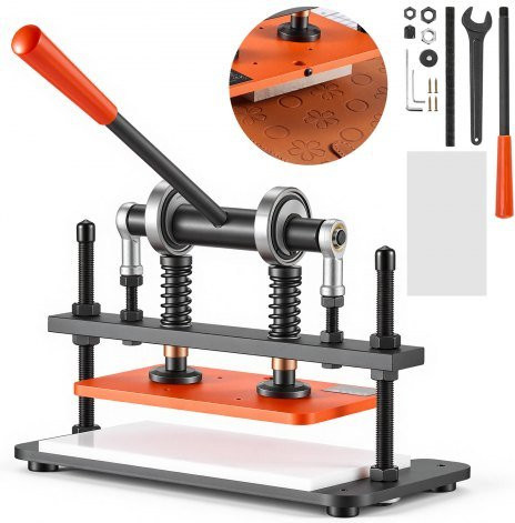 VEVOR Handpresse Lederstanze mit Prägeplatte und Doppelführungsstangen, Farbe Orange, B/T: 260 x 150 mm - Bild 1