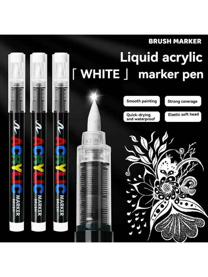 Hopk Acryl-Malstift-Set mit 12 Farben und Pinselspitzen inklusive schwarzem und weißem Marker für Holz, Stein und Leinwand - Bild 6