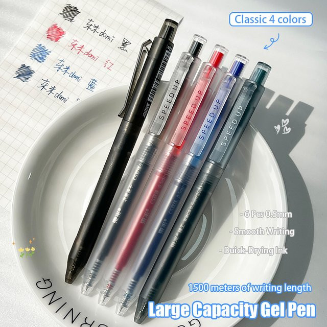 PHANTACI Gelschreiber Set mit großer Tintenkapazität, 6 Stück, 0,5 mm, schnell trocknend, Farben: Schwarz, Blau, Rot, Dunkelblau, transparent - Bild 1