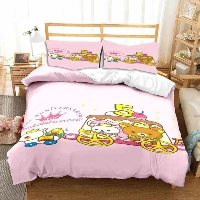 Rilakkuma Bär 3D Cartoon Bettwäsche Set in Pink mit Bettbezug und Kissenbezug, Breite: 133 cm, Höhe: 70 cm - Bild 1