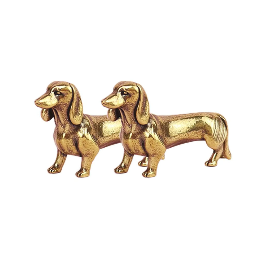 Dekorative Dackel-Statuen aus Messing in Gold für deine Heim- und Arbeitszimmerdekoration - Bild 2