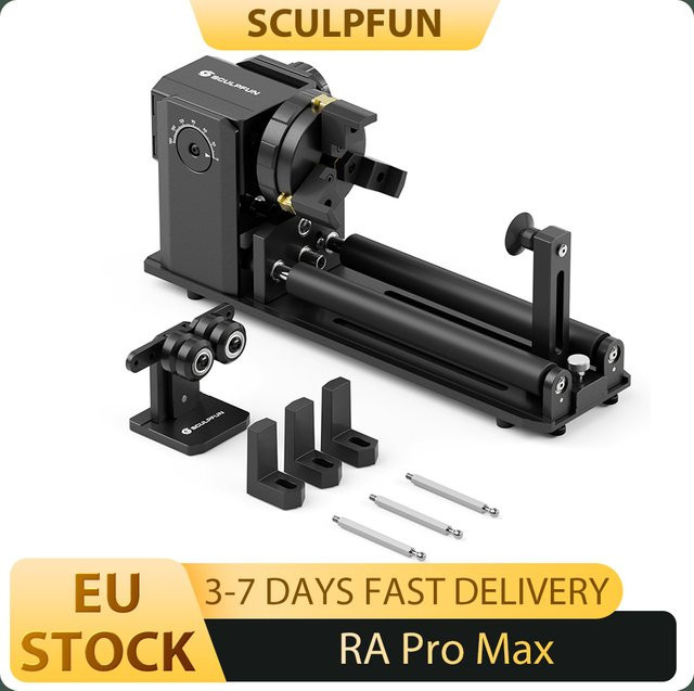 SCULPFUN RA Pro Max 4-in-1-Laser-Rotationsmodul mit Walze für zylindrische und unregelmäßig runde Objekte, Schwarz - Bild 1