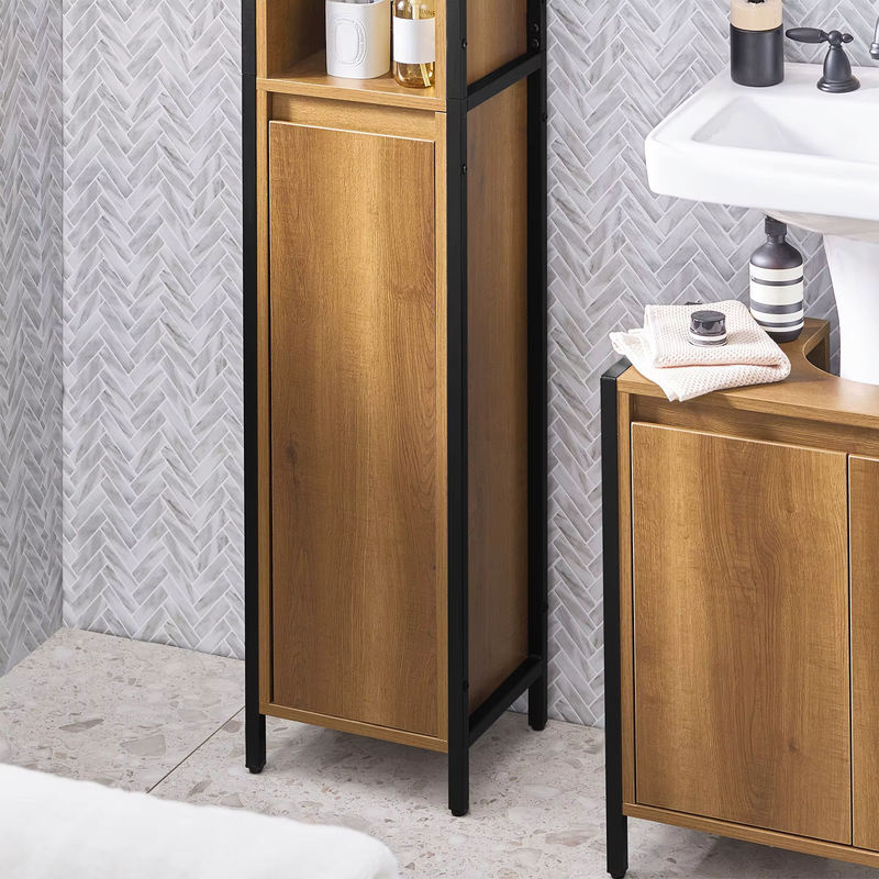 SoBuy Badezimmer-Hochschrank BZR62-PF in Vintage Braun mit 3 offenen Fächern und 1 Tür, H x B x T: 168 x 30 x 28 cm - Bild 6