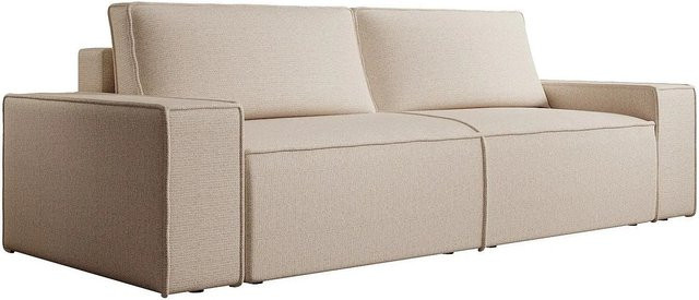 Vente-unique Schlafsofa Amelia in Beige mit Strukturstoff und Armlehnen - Bild 1