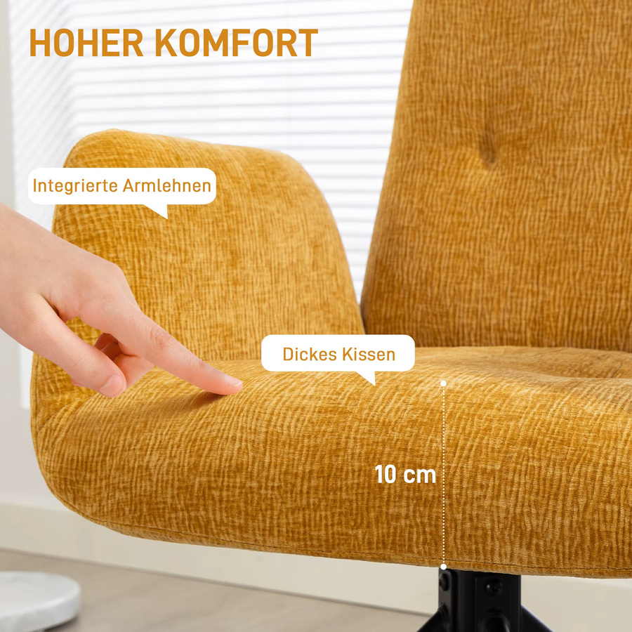 HOMCOM Drehbarer Loungesessel mit Armlehnen in Wolle-Leinenoptik, moderner Polsterstuhl mit Knopfheftung und Stahlbeinen für Wohnzimmer und Schlafzimmer, Schwarz Cremeweiß Gelb - Bild 3