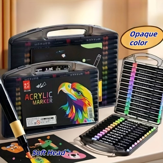 Acrylmarker Set mit Pinselspitze für Rock Malerei, Holz, Leinwand und Stein in Multicolour - Bild 1