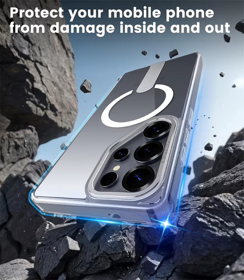 Magnetische Schutzhülle mit Metall-Kickstand für Samsung Galaxy S26 S25 FE S24 Plus S23 Ultra kompatibel mit MagSafe, Schwarz und Transparent - Bild 3