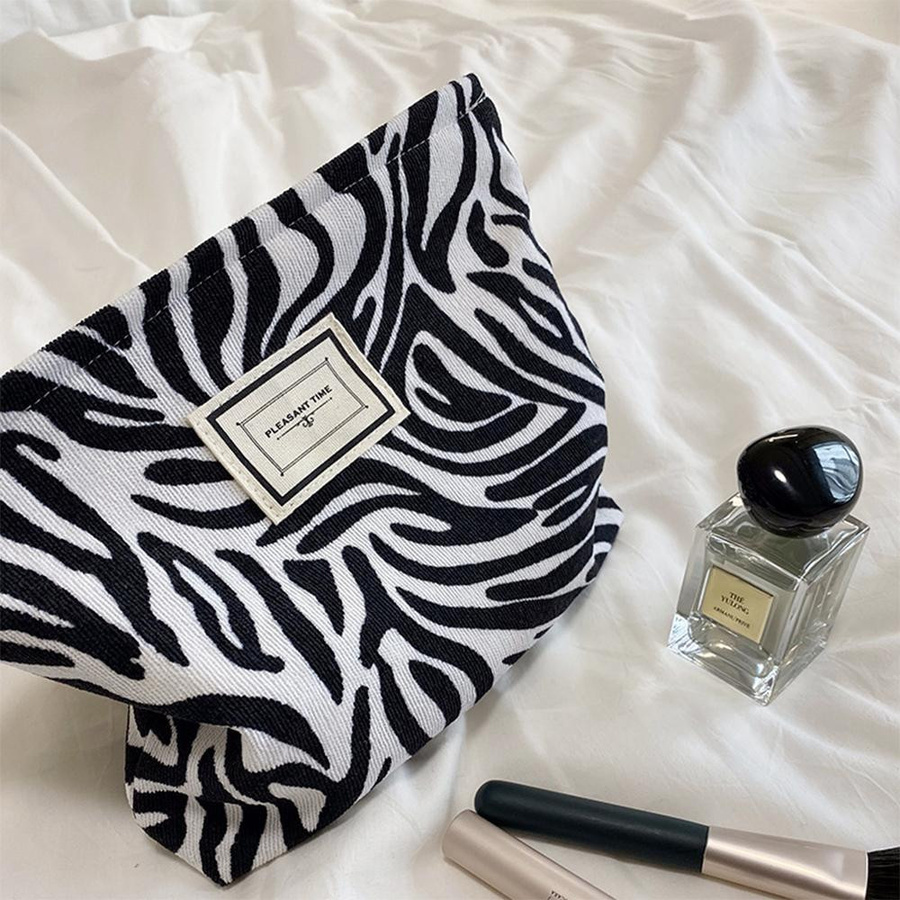 Modische Kosmetiktasche mit Leopardenmuster und Zebramuster, schwarz, Damen - Bild 2