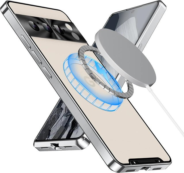 Magnetische Schutzhülle aus Aluminiumlegierung für Google Pixel 8 Pro, Pixel 7 und Pixel 7A in Silber - Bild 1