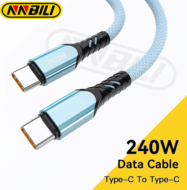 NNBILI USB-C zu USB-C Schnellladekabel 240W mit QC4.0 und PD für MacBook, Samsung und iPhone 15 16, Farbe: Blau - Bild 1