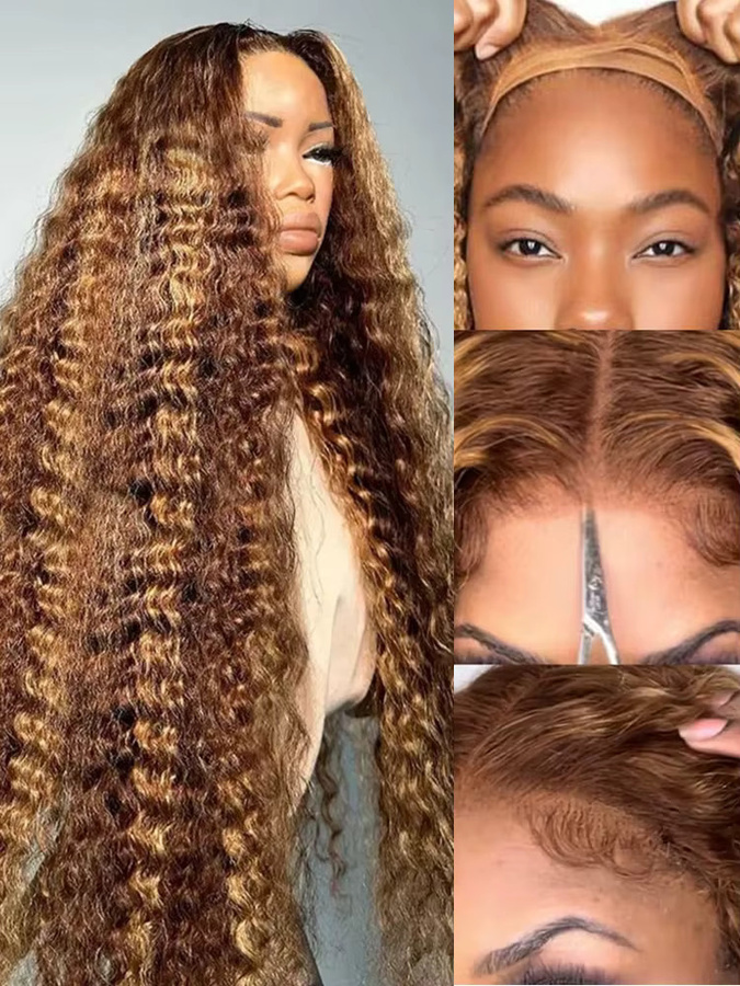 CEXXY Perücke, Echthaar, Deep Wave, Ombre Highlight, Glueless, HD Lace Frontal - Bild 2