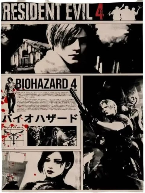 Resident Evil 4 Wandteppich von JMG Household Supplies, Schwarz-Weiß-Collage-Druck aus Polyester, B/H: 40 x 60 cm - Bild 1