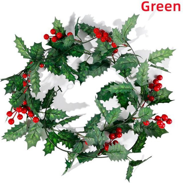 YSL Künstliche Stechpalmen-Girlande mit roten Beeren und grünen Blättern, 2m lange Weihnachtsdekoration für Kranz und Heimdekoration - Bild 1