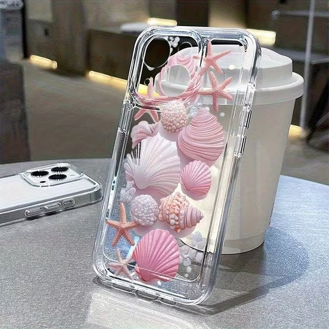 Handyhülle mit Rosa Ozean Muschel Muster aus weichem Silikon für iPhone 11 bis iPhone 17 Pro Max - Bild 1
