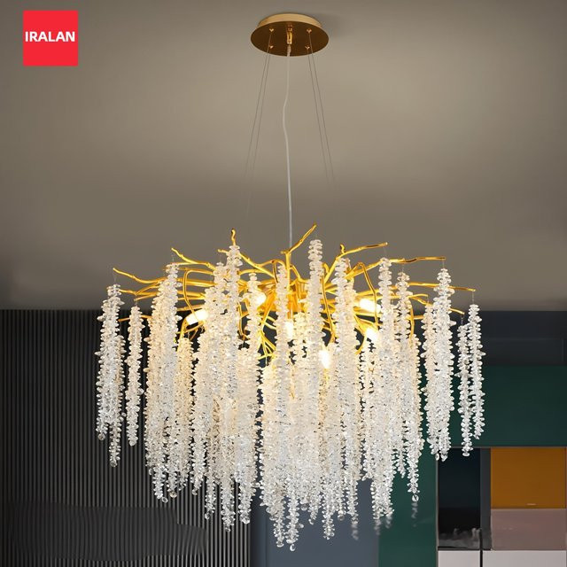 IRALAN Moderne LED Kristall Kronleuchter in Gold/Messing für Wohnzimmer, Esszimmer und Schlafzimmer - Bild 1