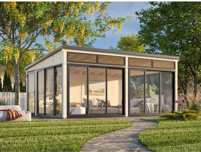 Palmako Holz-Gartenhaus Saga Slide Pultdach aus Fichte in Natur mit modernem Design B/T: 582 x 420 cm - Bild 1