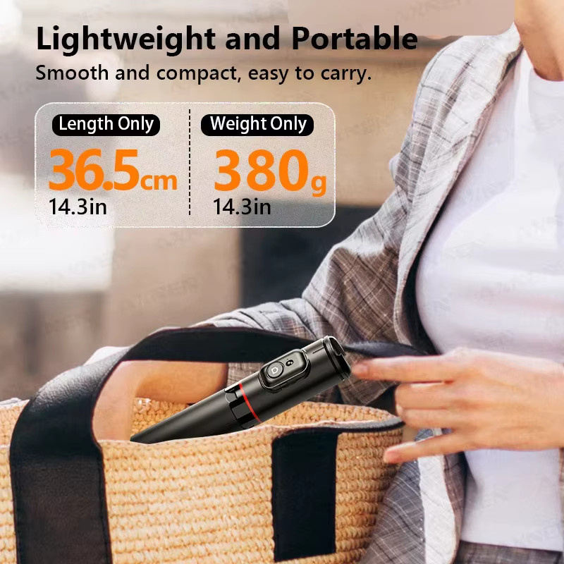 Axnen Selfie-Stick Stativ-Stabilisator mit Bluetooth und Aufhellungslicht, 183 cm Verlängerungsstange, Schwarz - Bild 5