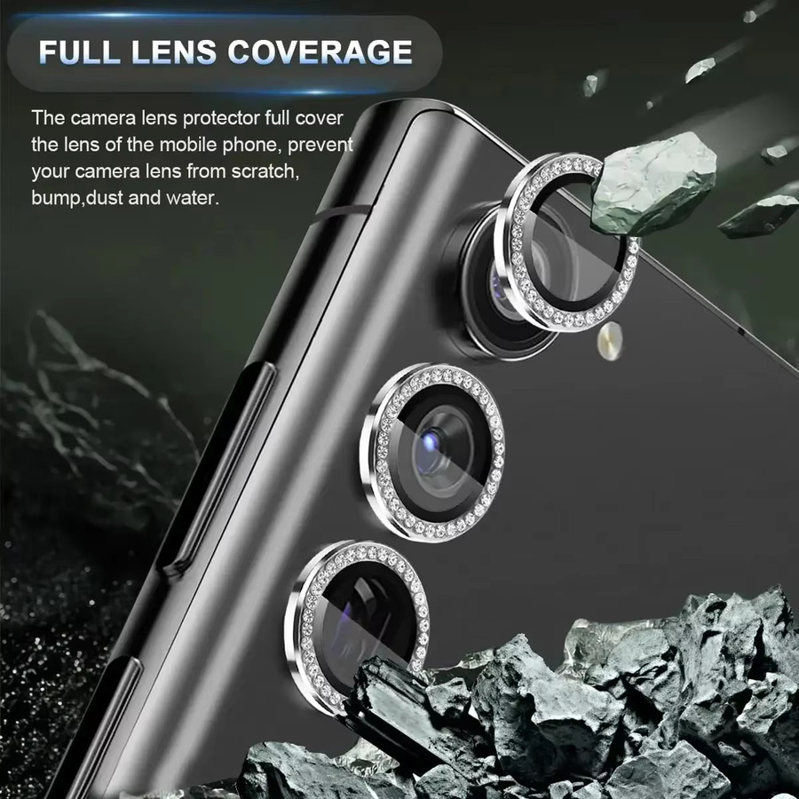 Samsung Galaxy S25 S25 Ultra Kamera Schutz 3D Objektiv Film mit Diamant Metall Ring in Schwarz und Silber - Bild 3